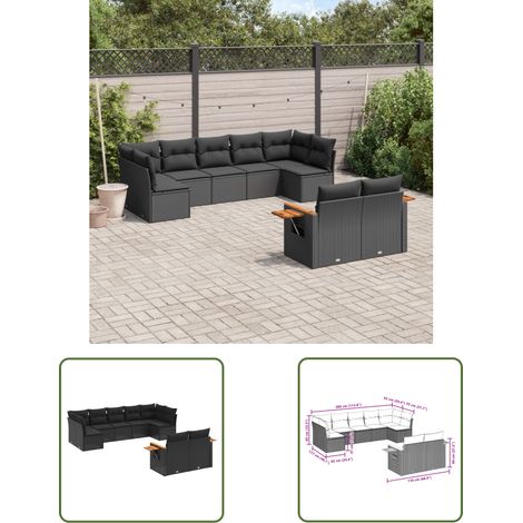 The Living Store 9-tlg. Garten-Sofagarnitur mit Kissen Schwarz Poly Rattan - Gartenmöbel - Sofasatz - Rattan Möbel - Outdoor Sofa - Esszimmergarnitur (1/3)