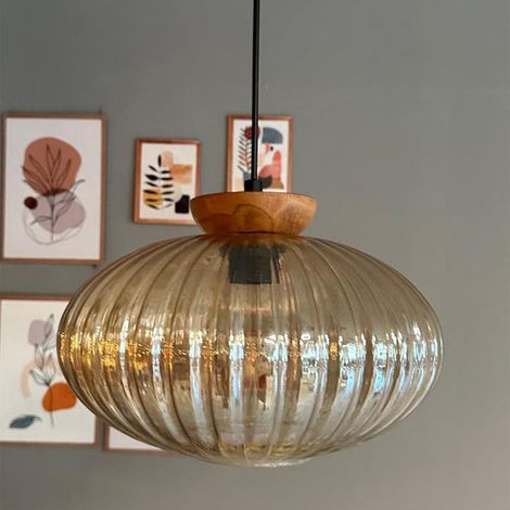 Bamyum Elegant Suspension Luminaire Verre Rétro en Metal de 30 cm, Lustre de Salon Vintage, Éclairage de Plafond pour Chambre et Cuisine (1/5)