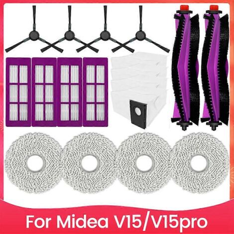Ensemble de 18 pièces pour aspirateur Midea V15 V15pro : brosse, sac à poussière, filtre et chiffon de nettoyage.