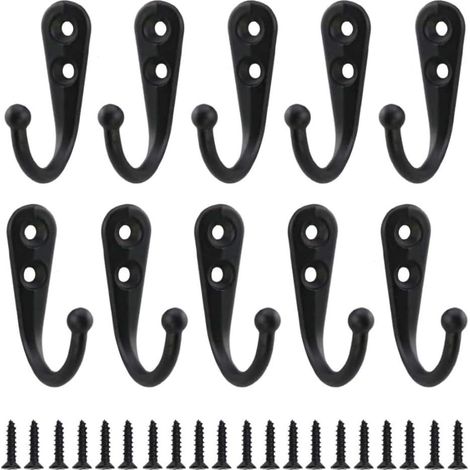 10 Stück Retro-Kleiderhaken aus schwarzem Metall, einzeln anschraubbare Wandhaken, Vintage-Wandgarderobe für Bademäntel, Regale, Schubladen, Spinde, Badezimmer mit 20 Schrauben