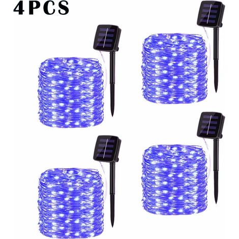 Guirlande lumineuse solaire LED (4 pièces - bleue - 7 m - 50 LED) pour extérieur, jardin, guirlande féérique, guirlande lumineuse LED scintillante étanche, décoration de Noël et de cour (1/5)