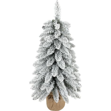 Sapin de Noël artificiel, 90 cm (3 pi), sapin élancé en forme de crayon avec 107 extrémités de branches, base en jute, blanc (1/5)