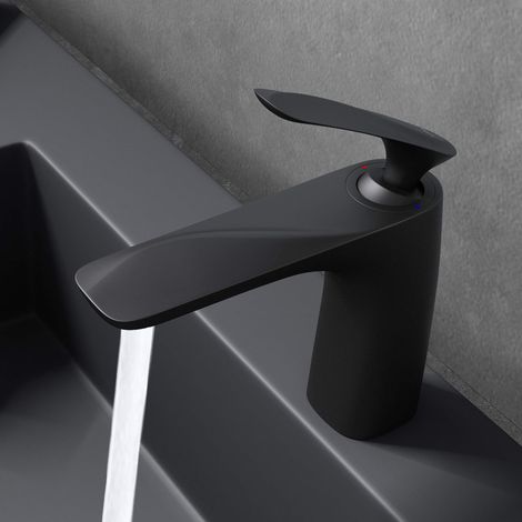 doporro Rubinetto Bagno Cascata Miscelatore per Lavabo Caldo e Freddo Regolabile Miscelatore Monocomando 16.5cm WAM-7201 Nero Opaco