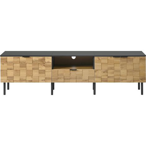 Mobile TV con 2 ante, cassetto e vano aperto, effetto legno, gambe metalliche, 170 cm (1/5)