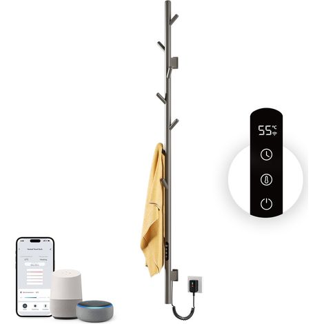 Radiador Toallero Eléctrico,Radiador eléctrico de una sola varilla inteligente WIFI,153 cm,Tendedero de ropa de pared con pantalla LED, 7 ganchos,Bajo Consumo De Energía Towel Warmer (Gris pistola) (1/5)