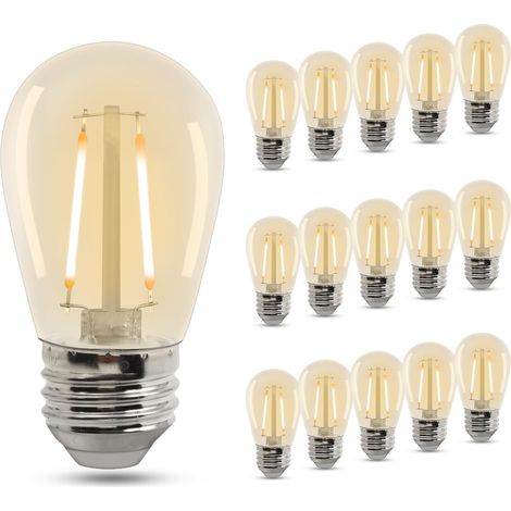 S14 LED Ampoules à filament 2W, Ampoule Edison plastique Blanc Chaud 2700K E27 120LM 220v,pour remplacement d'ampoule de guirlande lumineuse extérieure étanche, 15 pièces [Classe énergétique E] (1/5)