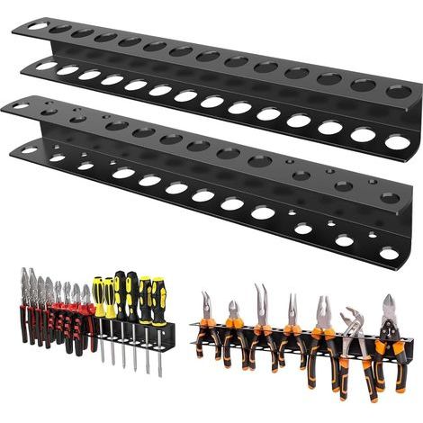 Set di 2 portautensili da parete - Organizzatore per officina - Acciaio al carbonio ad alta resistenza - Per cacciaviti e pinze - Garage e officina - Nero - 40x14 cm (1/5)