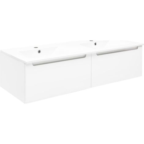 Naturel – Ensemble de meubles de salle de bain 2 tiroirs 60 cm – Double vasque 120 cm – Système Soft Close – Bois et céramique – STILLAD2K06007U1 - BAIN 2 X (1/4)