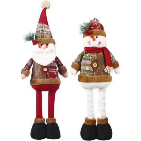 Lot de 2 peluches de Noël extensibles de grande taille, Père Noël et bonhomme de neige debout avec branches de pin, décorations de Noël pour la maison, joli cadeau de Noël (1/4)