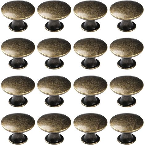 Lot de 16 poignées de placard de cuisine, poignées de commode, poignées de tiroir rondes avec vis, bronze, diamètre 3 cm (1/5)