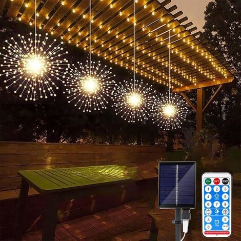 KLVGTIFS PU - Lot de 4 Guirlandes Lumineuses Solaires 480 LED Étanche Fil de cuivre 8 Modes Avec télécommande Décoration de Jardin,Fête, Noël(A) (1/5)