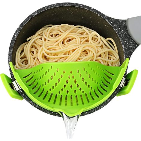 Passoire à pâtes (verte), passoire à pince en silicone - pince réglable