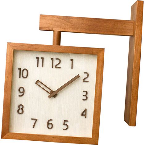 Horloge murale Simple et silencieuse, carrée, Double face, coin décoratif en bois pour salon, maison, couleur bois foncé (1/5)