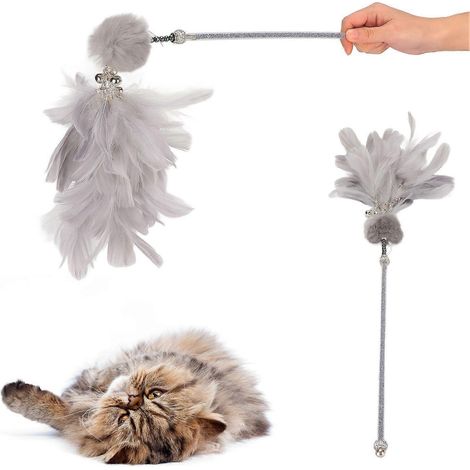 Baguette à plumes amusante pour chat, jouet interactif résistant aux morsures pour chats (gris) (1/5)