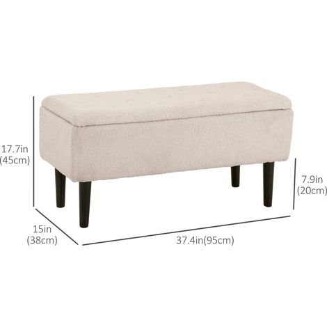 Banc-pouf coffre moderne blanc crème avec revêtement en laine d'agneau, idéal pour le salon ou la chambre. Siège d'appoint avec rangement dissimulé. (1/5)