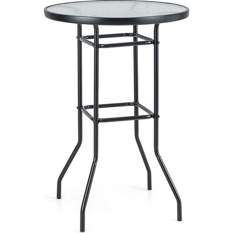 Tavolo da bar per giardino con piano in vetro temperato e telaio in metallo resistente, Tavolo rotondo alto 97cm Nero (1/4)