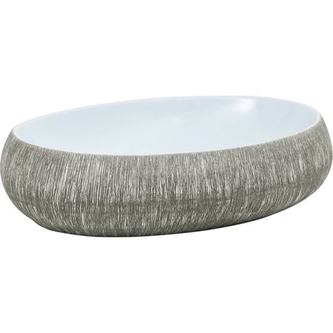 Maison Exclusive - Lavabo da Appoggio Grigio e Blu Ovale 59x40x15 cm Ceramica