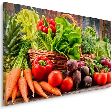 Tableau de cuisine LÉGUMES Fruits Panier en bois 30cm x 20cm Décor coloré et créatif, effet 3D, pour salon (1/5)