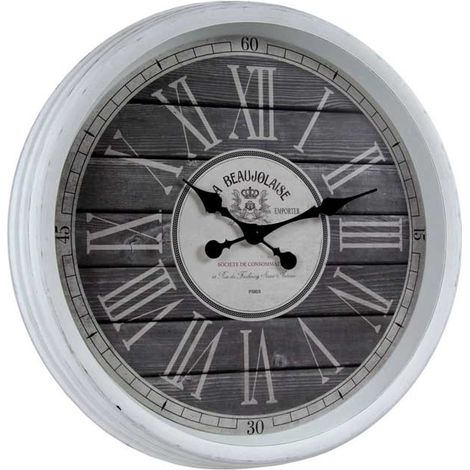 OROLOGIO DA PARETE STILE SHABBY CON NUMERI ROMANI 61X8 CM BIANCO E NERO (1/2)