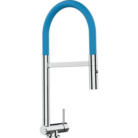 Unterfenster Wasserhahn Vorfenster Umklappbar 4,5 CM Verchromt Kuechenarmatur mit Hellblau 360 schwenkbarem Auslauf und abnehmbare 2 strahl Handbrause