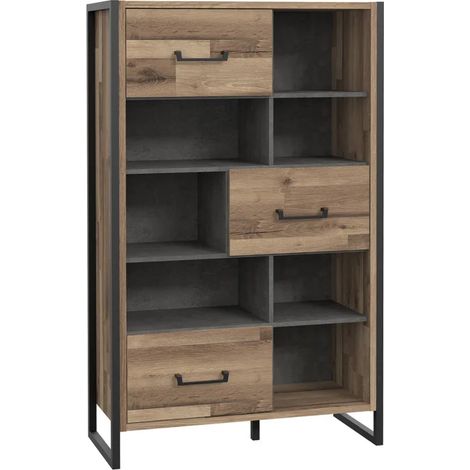 Bibliothèque asymétrique 3 portes décor bois recyclé et métal - APACHE (1/5)