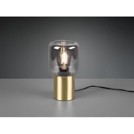 Mini LED Tischleuchte Messing Glasschirm Rauchfarbig, Höhe 24cm (1/5)
