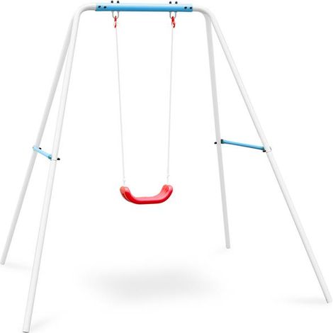 Balançoire enfant de jardin 250x190cm – Armature métal stable – Assise plastique et cordes solides – Poids max 45kg, 3-10 ans – Klarfit