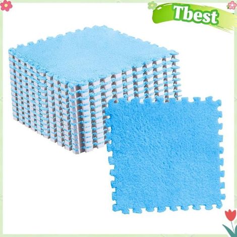 Carreaux de tapis de sol en peluche - TBEST - Puzzle en peluche - Bleu marine - Doux, épais et antidérapant - Pour chambre d'enfant (1/5)