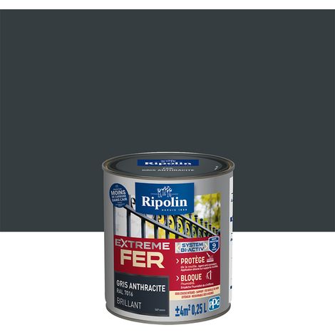Peinture pour Fer Extérieur - Brillant - 0,25L - Gris Anthracite RAL 7016 - Ripolin