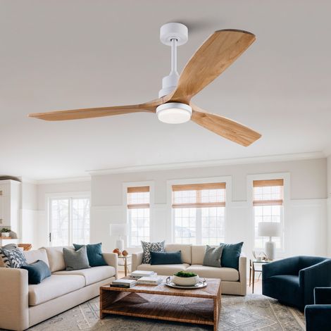 Ventilateur de plafond de 152 cm (60 pouces) avec hélice à trois pales en bois massif, moteur CC réversible silencieux 3CCT, télécommande à 6 vitesses avec fonction mémoire, convient aux villas, cuisi (1/5)
