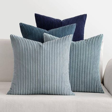 Solid color corduroy bohemian farmhouse style orange-green gradient living room decorative cushion cover - 45x45 - gray-blue combination