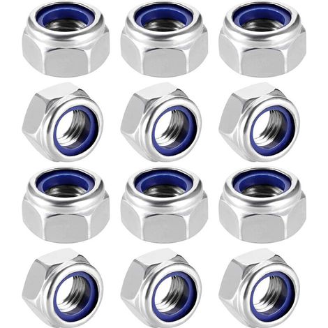 12 écrous hexagonaux M8 en acier inoxydable, écrous de blocage pour engins de chantier (1/5)