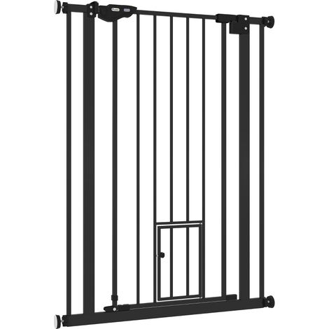 Barriera di protezione per cani con doppia chiusura, porta autochiudente, 104 cm, acciaio, nero (1/5)