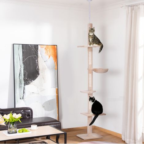 Árbol para gatos de techo ajustable 230-260 cm, beige OKMYHOME (1/5)