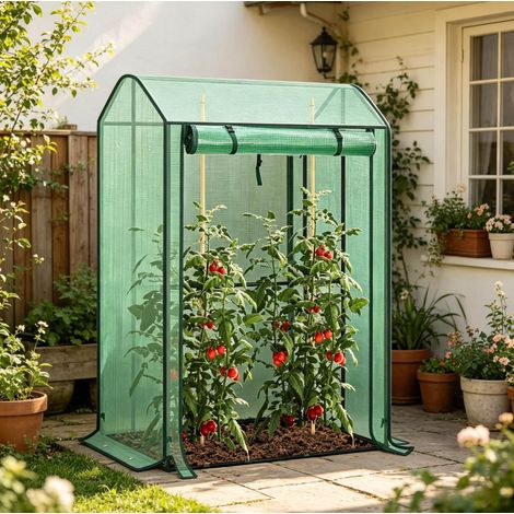 Invernadero para plantas (100x83x150 cm), puerta enrollable con cremallera, 6 ventilaciones, PE y acero, verde (1/5)