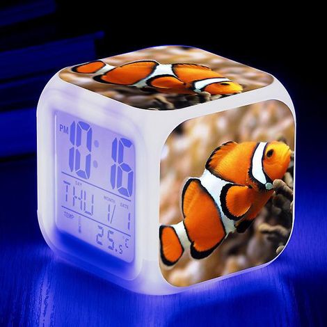 rveil Poisson Image Rveil A Lumire Usb Enfants Led Horloge Dessin Anim Veilleuse Flash 7 Changement De Couleur Horloge Numrique Horloge De Bureau (1/5)