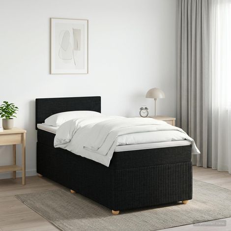 Cama box spring con colchón con cabecera Negro 80 x 200 cm Tela (1/5)