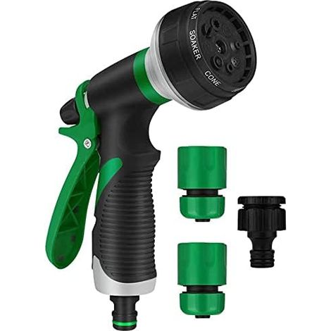 Garden hand shower, garden shower nozzle, high pressure garden shower - Adjustable water flow 8 functions for garden watering, car washing, pet showers and sidewalk cleaning (1/5)