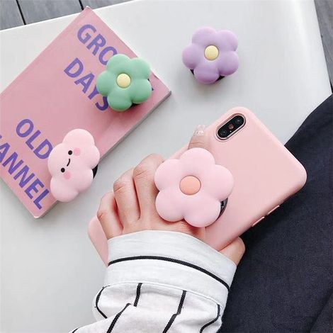 Support de téléphone en forme de marguerite, support pliable et extensible en silicone, support arrière mignon en 2D, compatible avec smartphones et tablettes (1/4)