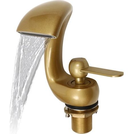 Robinet mitigeur monocommande effet cascade pour salle de bain, couleur or (1/5)