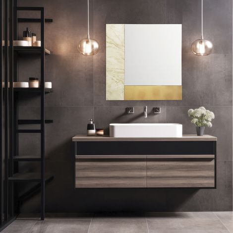 Specchio moderno quadrato 80 cm effetto marmo avorio e foglia oro - KEIRA (1/3)