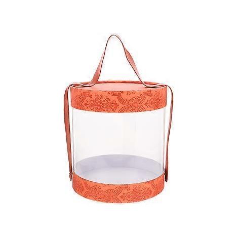 Runde, durchsichtige Bonbonbox, Geschenkverpackung, leere Bonbonbox, Geschenkbox mit Griff (Orange) (1/2)