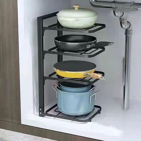 Étagère de rangement pour casseroles Organiseur de cuisine multicouche, design peu encombrant, forte capacité de charge, coins arrondis pour un rang (1/5)