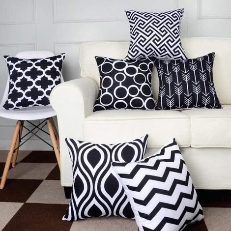 Ensemble géométrique de coussin 6 pièces - géométrie 12 - noir Noir-Ywey (1/5)