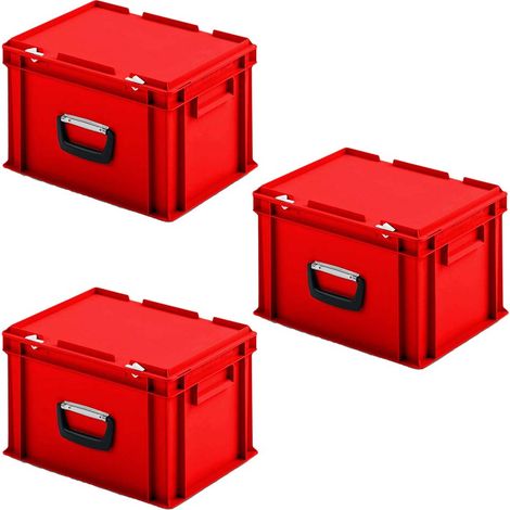 BRB 3 valises Euro avec 1 poignée de transport sur un côté longitudinal, 400 x 300 x 245 mm, rouge