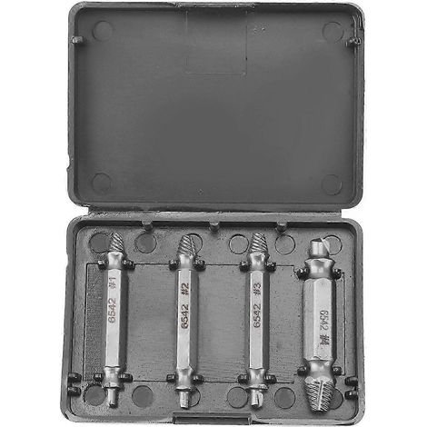 Extracteur de vis à double tête en acier rapide (lot de 4) pour vis et boulons cassés, abîmés ou endommagés (1/5)