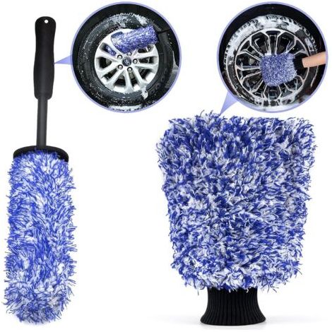 Gant de lavage de voiture avec brosse pour jantes, brosse de nettoyage pour jantes en microfibre, élimine facilement la saleté tenace et nettoie le ruban de jante, les jantes en aluminium