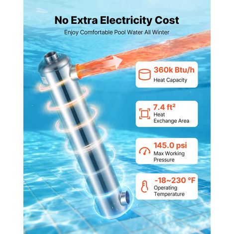 Échangeur de Chaleur pour Piscine, Échangeur Thermique en Acier Inoxydable 316L, Capacité Thermique 105,5 kW, Système Eau-Eau pour… (1/5)
