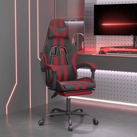 vidaXL Silla gaming con reposapiés cuero sintético negro rojo tinto (1/5)