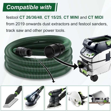 Tuyau d'extraction de poussière 27/32 mm x 3,5 m – Compatible Festool CT 26/36/48 – Géométrie conique pour aspiration efficace
